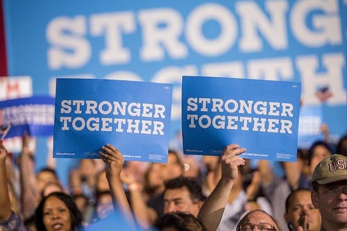 ‘Stronger Together’ is set in Sharp Slab for Hillary.