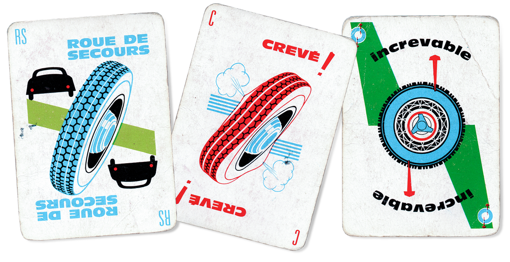 Mille Bornes card game featuring Roger Excoffon's Antique Olive.